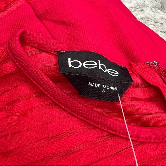 Bebe long sleeve mesh red mini dress NEW NWT size small - Picture 5 of 9